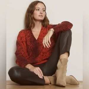 BROCHU WALKER The Millie Printed Vee Wool Cashmere Sweater XS